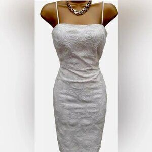 NWT Calvin Klein White Strapless Rose Swirl textured Dress Size 8